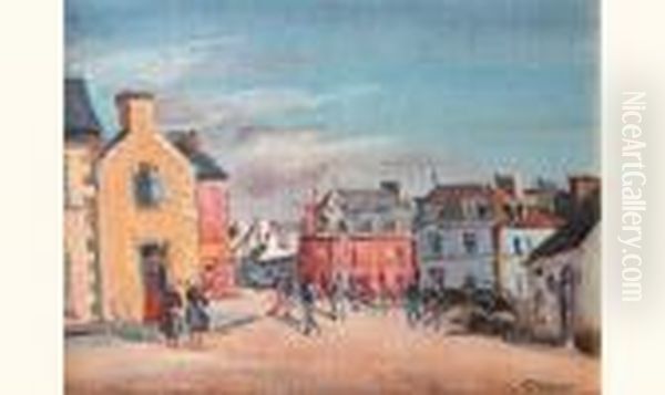 Place Du Port En Pays Bigouden Oil Painting by Edmond Ceria