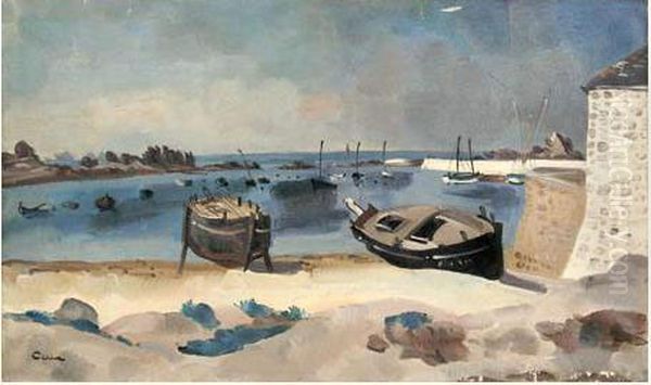 Barques Echouees Oil Painting by Edmond Ceria