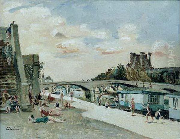Les Quais, La Piscine Deligny Oil Painting by Edmond Ceria