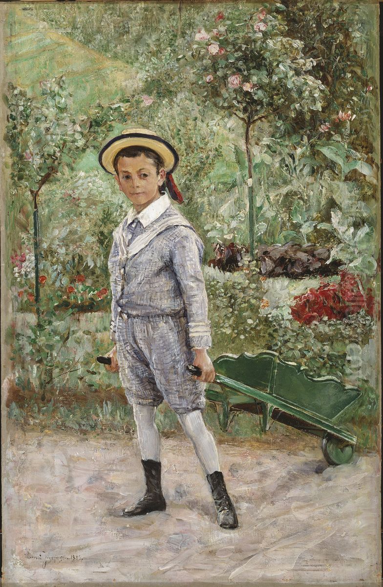 Boy with a Wheelbarrow Oil Painting by Ernst Josephson