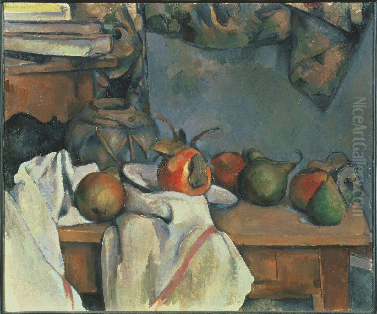 Ginger Pot With Pomegranate And Pears Oil Painting by Paul Cezanne