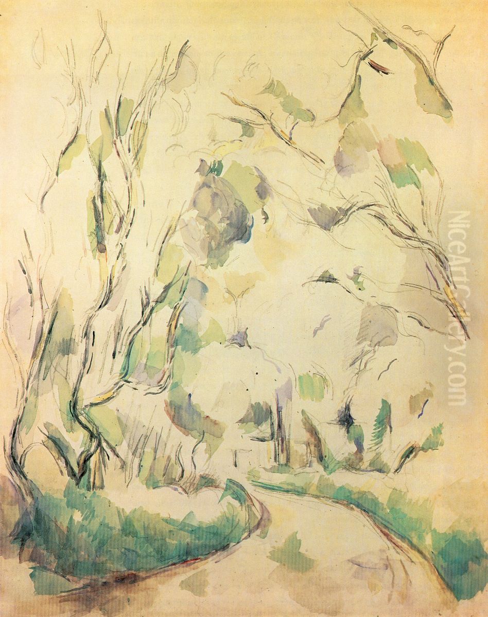 Puits Et Route Tournante Dans Le Parc De Chateau Noir Oil Painting by Paul Cezanne