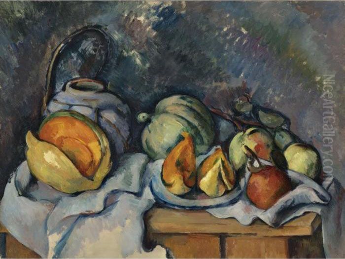 Nature Morte Aux Fruits Et Pot De Gingembre Oil Painting by Paul Cezanne