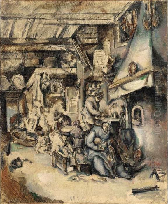 La Famille De Paysans (d'apres Adriaen Van Ostade) Oil Painting by Paul Cezanne