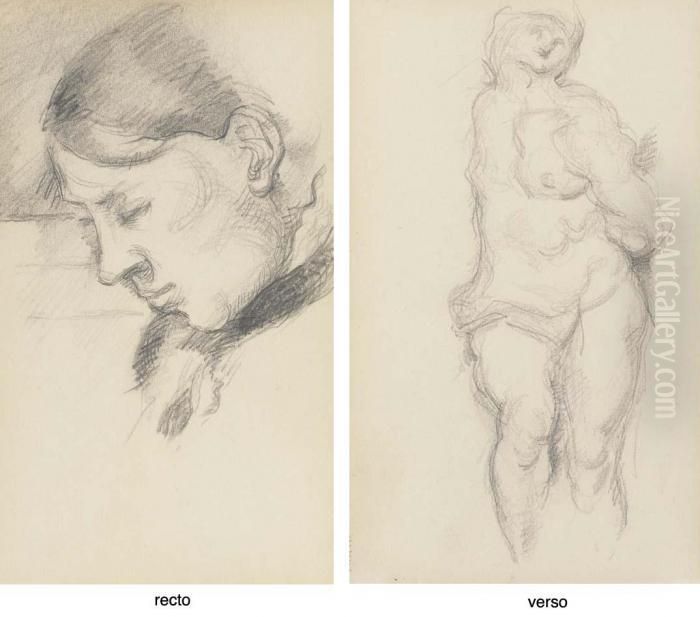 Portrait De Mme Cezanne, Profil 
Gauche (recto); D'apres Michel-ange: Esclave Enchaine (verso) Oil Painting by Paul Cezanne