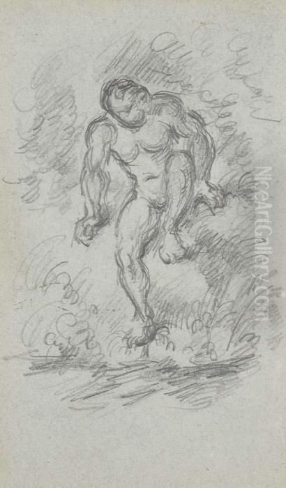 Baigneur Descendant Dans L'eau Oil Painting by Paul Cezanne