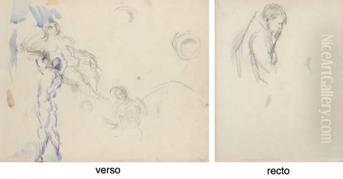 Ambroise Vollard (recto); Etudes: Bethsabee Et Baigneur Debout (verso) Oil Painting by Paul Cezanne