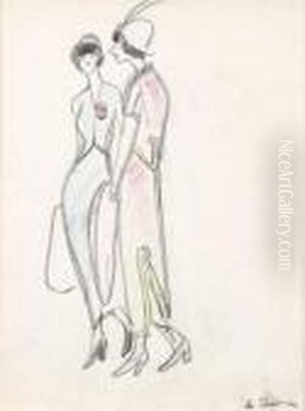 Deux Elegantes Oil Painting by Auguste Chabaud