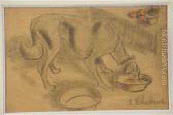 Chien Mangeant Sa Gamelle Oil Painting by Auguste Chabaud