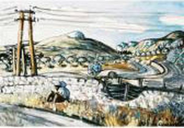 <paysan Assis Au Pied Desmontagnettes > - Oil Painting by Auguste Chabaud