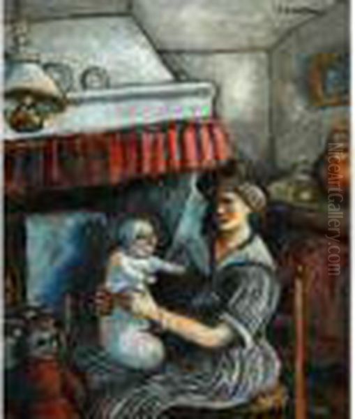 La Mere Au Foyer Oil Painting by Auguste Chabaud