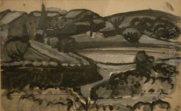 Paysage, Mas A Gauche Oil Painting by Auguste Chabaud
