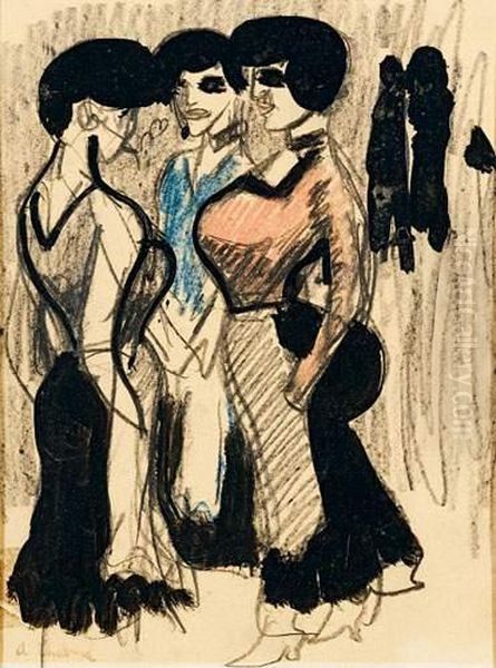 Femmes Conversant Oil Painting by Auguste Chabaud