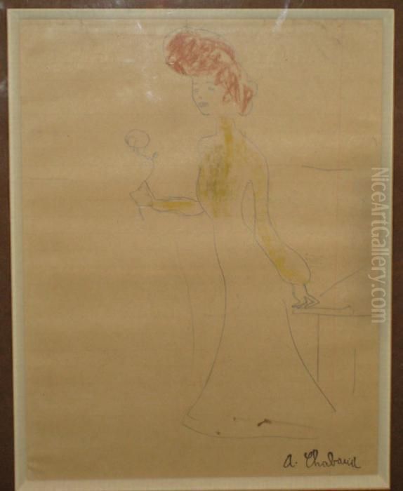 Elegante A La Fleur Oil Painting by Auguste Chabaud