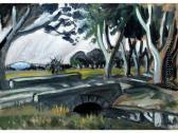 Paysage Au Pont. Oil Painting by Auguste Chabaud