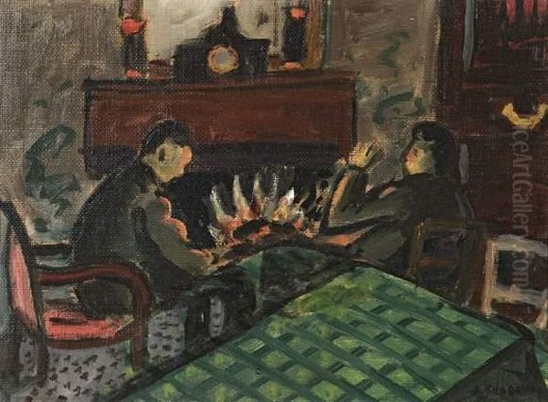 Personnages Pres De La Cheminee. Oil Painting by Auguste Chabaud