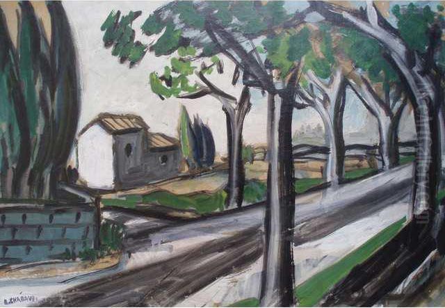 Route Bordee De Platanes. Hsp Oil Painting by Auguste Chabaud