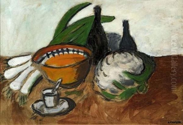 Nature Morte Au Chou Et Au Poireau. Oil Painting by Auguste Chabaud