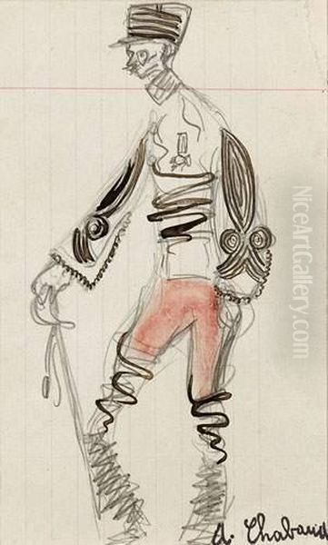 Portrait D'un Officier Au Sabre. Oil Painting by Auguste Chabaud