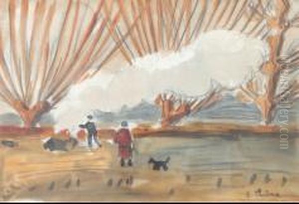 Feu De Bois Pres Des Saules Oil Painting by Auguste Chabaud