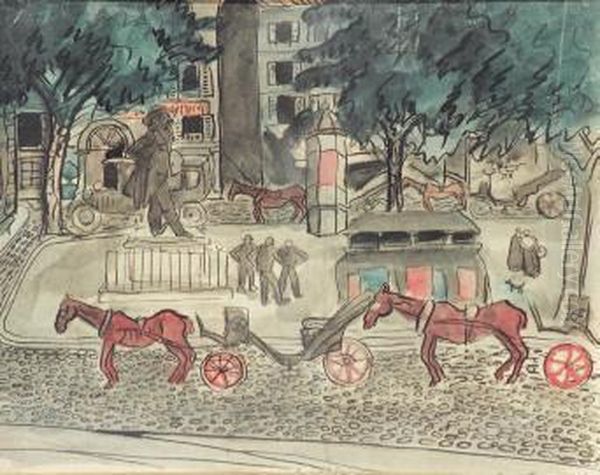 Caleches A Paris Oil Painting by Auguste Chabaud