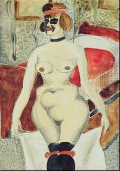Nu Dans Un Interieur Aux Bas Noirs Oil Painting by Auguste Chabaud