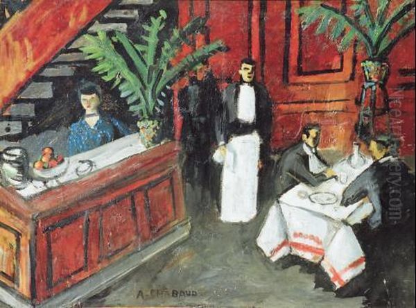 Femme En Bleu Au Comptoir Oil Painting by Auguste Chabaud