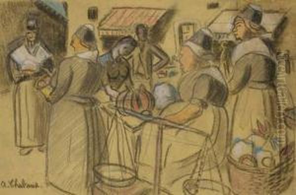 Scene De Marche Breton Oil Painting by Auguste Chabaud