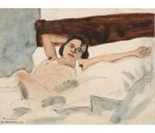 Jeune Femme Couchee. Periode Fauve. Oil Painting by Auguste Chabaud