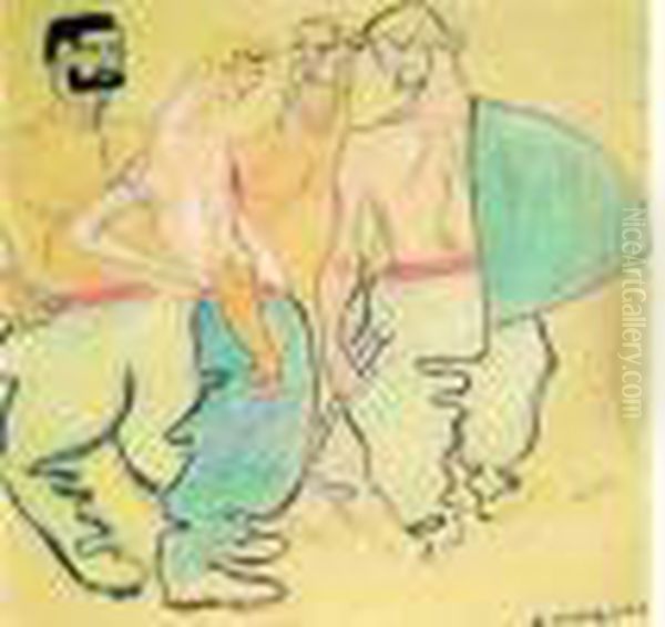 Les Travailleurs Oil Painting by Auguste Chabaud