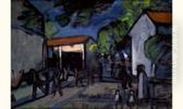 Cour De Ferme, Le Soir Circa 1925 Oil Painting by Auguste Chabaud