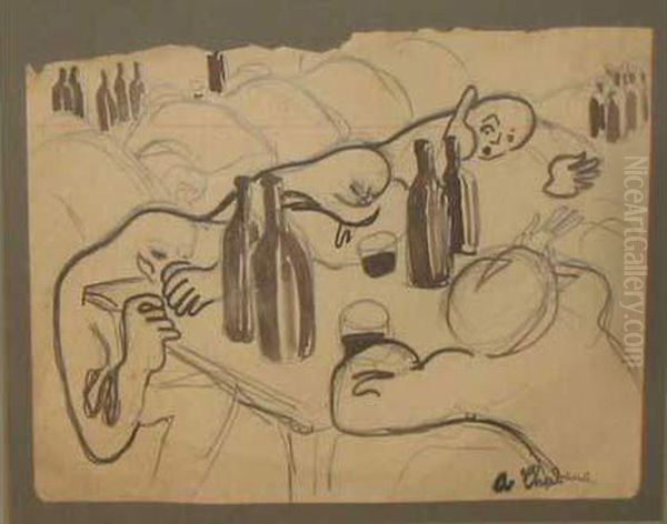 Scene De Bar, Les Buveurs Oil Painting by Auguste Chabaud