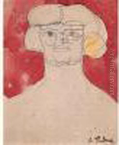 Tete De Femme Sur Fond Rouge, 1907 (periode Parisienne) Oil Painting by Auguste Chabaud