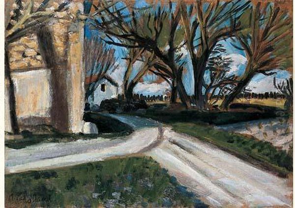 L'allee Des Saules Et L'atelier De Gravaison, Vers 1920 Oil Painting by Auguste Chabaud
