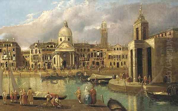 A capriccio of a Venetian canal Oil Painting by Antonio Joli