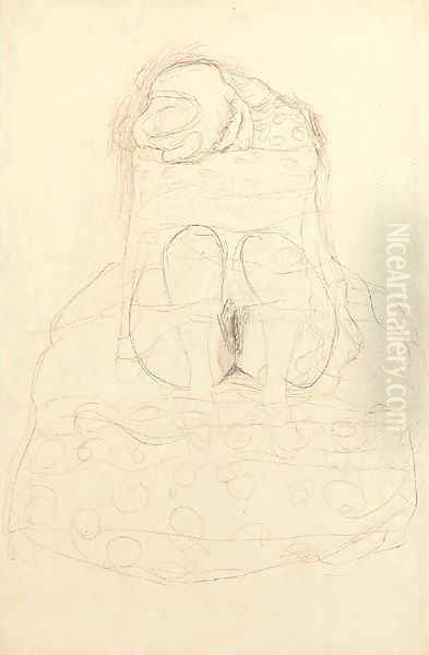 Sitzender Halbakt von vorne, den Kopf auf den Oberarm gelegt Oil Painting by Gustav Klimt