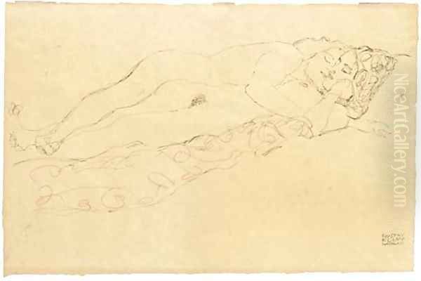 Zwei liegende Frauenakte Oil Painting by Gustav Klimt