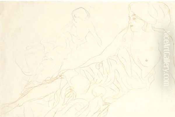 Aufgestuttzt Liegende, links Wiederholung Oil Painting by Gustav Klimt