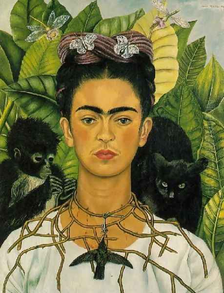 Self Portrait With Monkeys 1940 Oil Painting by Frida Kahlo
