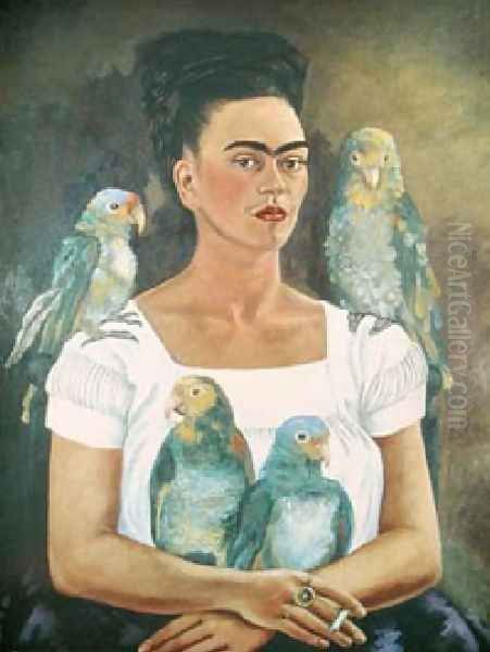 Yo Y Mis Pericos Oil Painting by Frida Kahlo