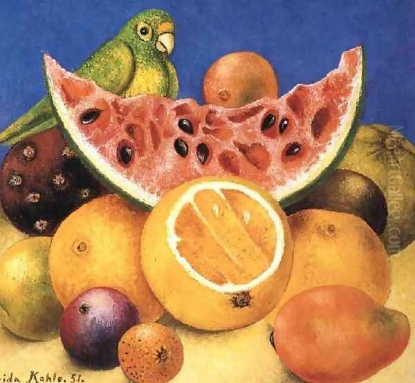 Still Life With Parrot Oil Painting by Frida Kahlo