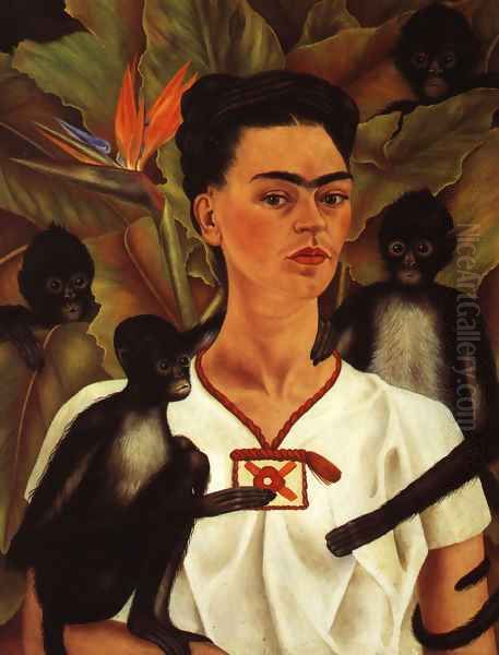 Self Portrait With Monkey 1943 Oil Painting by Frida Kahlo