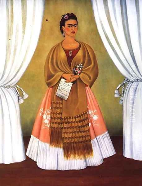 Self Portrait Dedicated To Leon Trotsky Or Between The Curtains 1937 Oil Painting by Frida Kahlo
