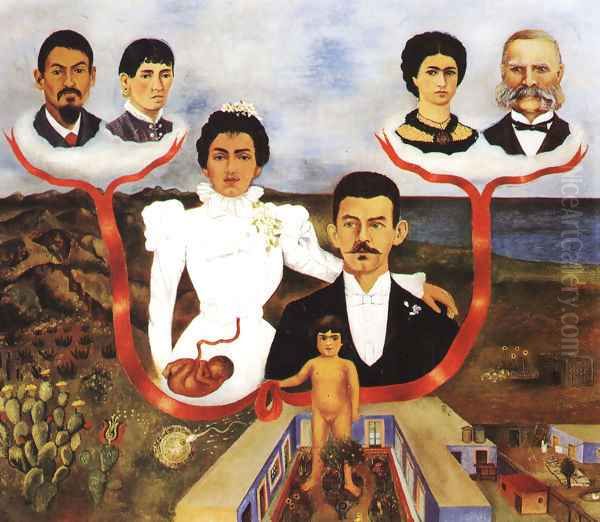 My Grandparents My Parents And I 1936 Oil Painting by Frida Kahlo