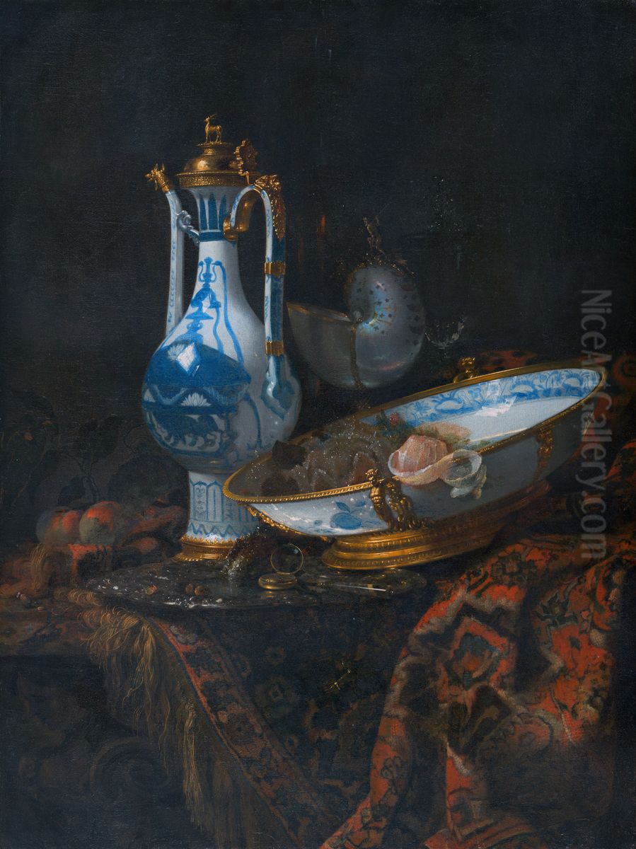 Still-Life with an Aquamanile, Fruit, and a Nautilus Cup Oil Painting by Willem Kalf