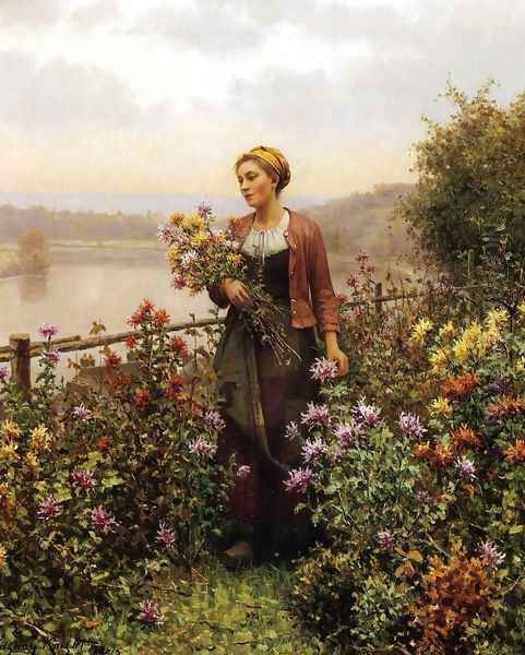 Woman In A Garden Oil Painting by Daniel Ridgway Knight