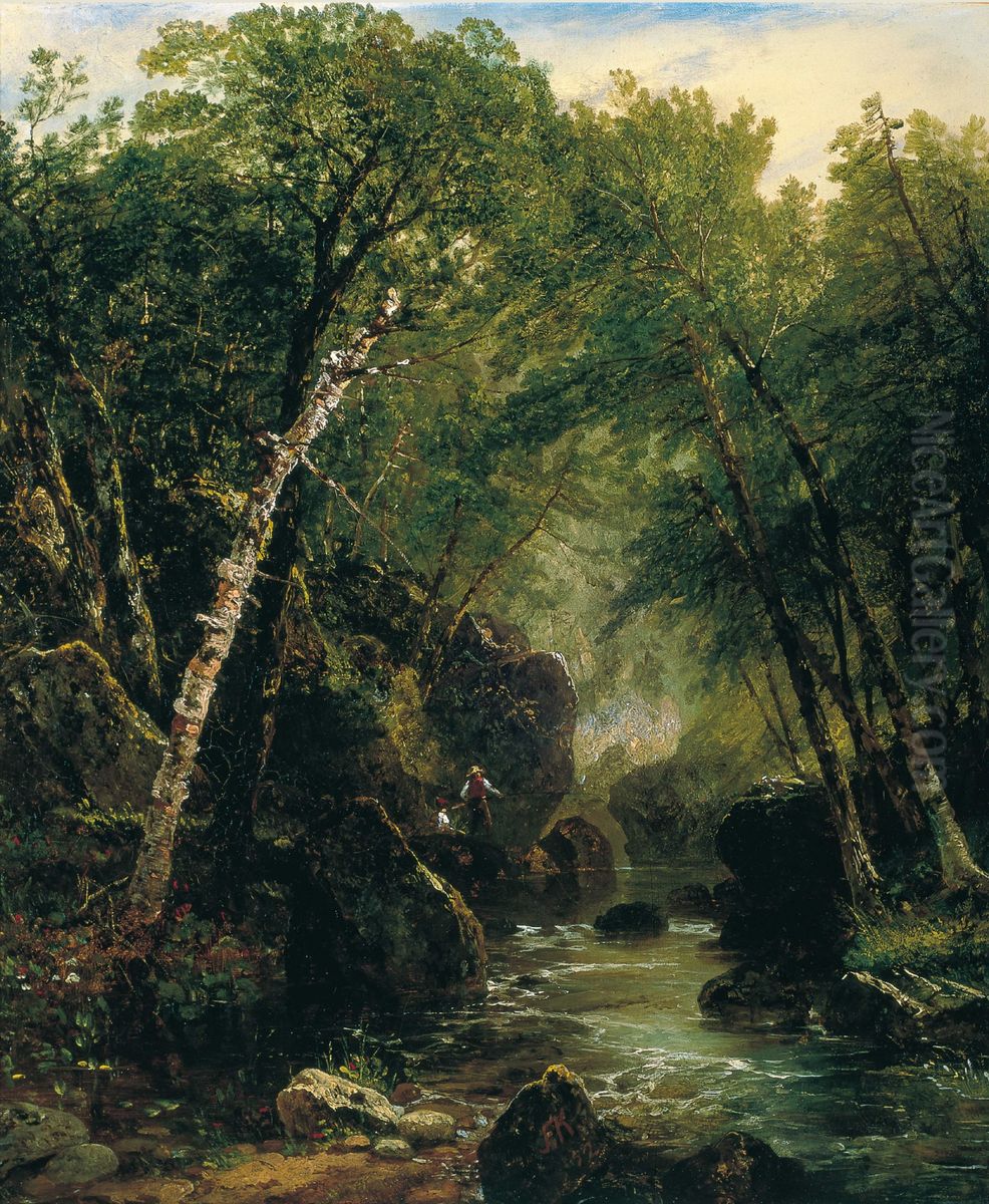 Trout Fisherman Oil Painting by John Frederick Kensett