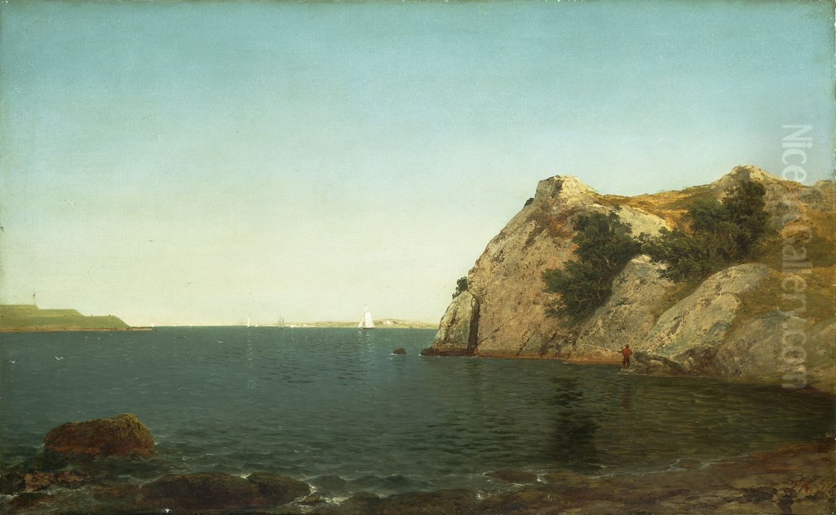 Beacon Rock, Newport Harbor Oil Painting by John Frederick Kensett