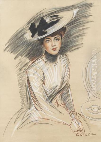 Bildnis Einer Jungen Dame Beim Kaffee Oil Painting by Edgar Chahine