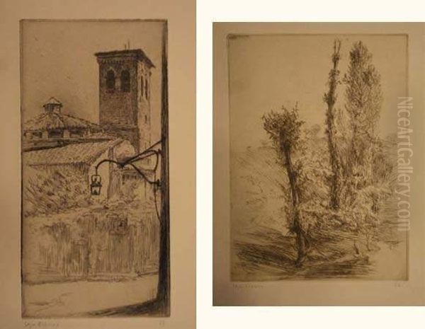 Monte Olivieto Maggiore, Les 
Trembles ; Assise, Le Clocher De Saint Pierre. (planches De La Suite 
Impressions D'italie). 1906. Oil Painting by Edgar Chahine